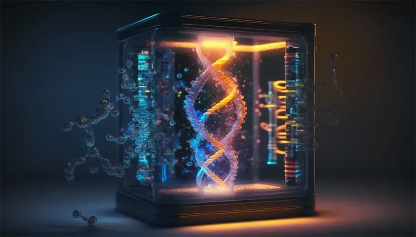 AI generated image of a conceptualized DNA as storage