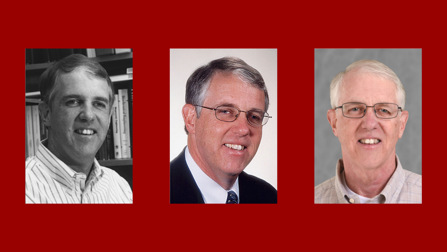 three photos of the same man showing age progression over the years